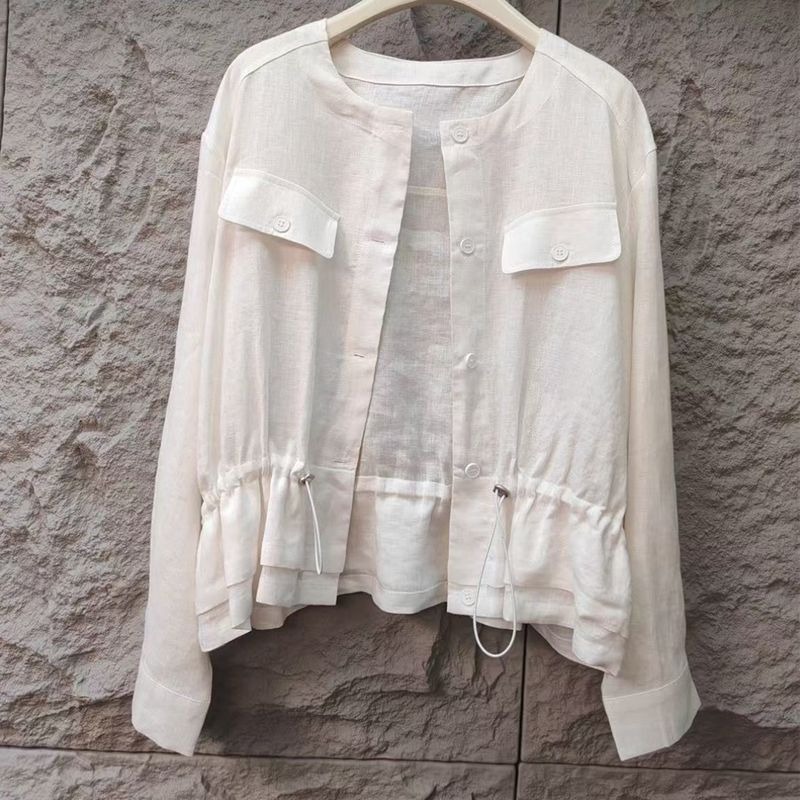 Jackets - Loose Linen Drawstring Thin Jacket Elegant