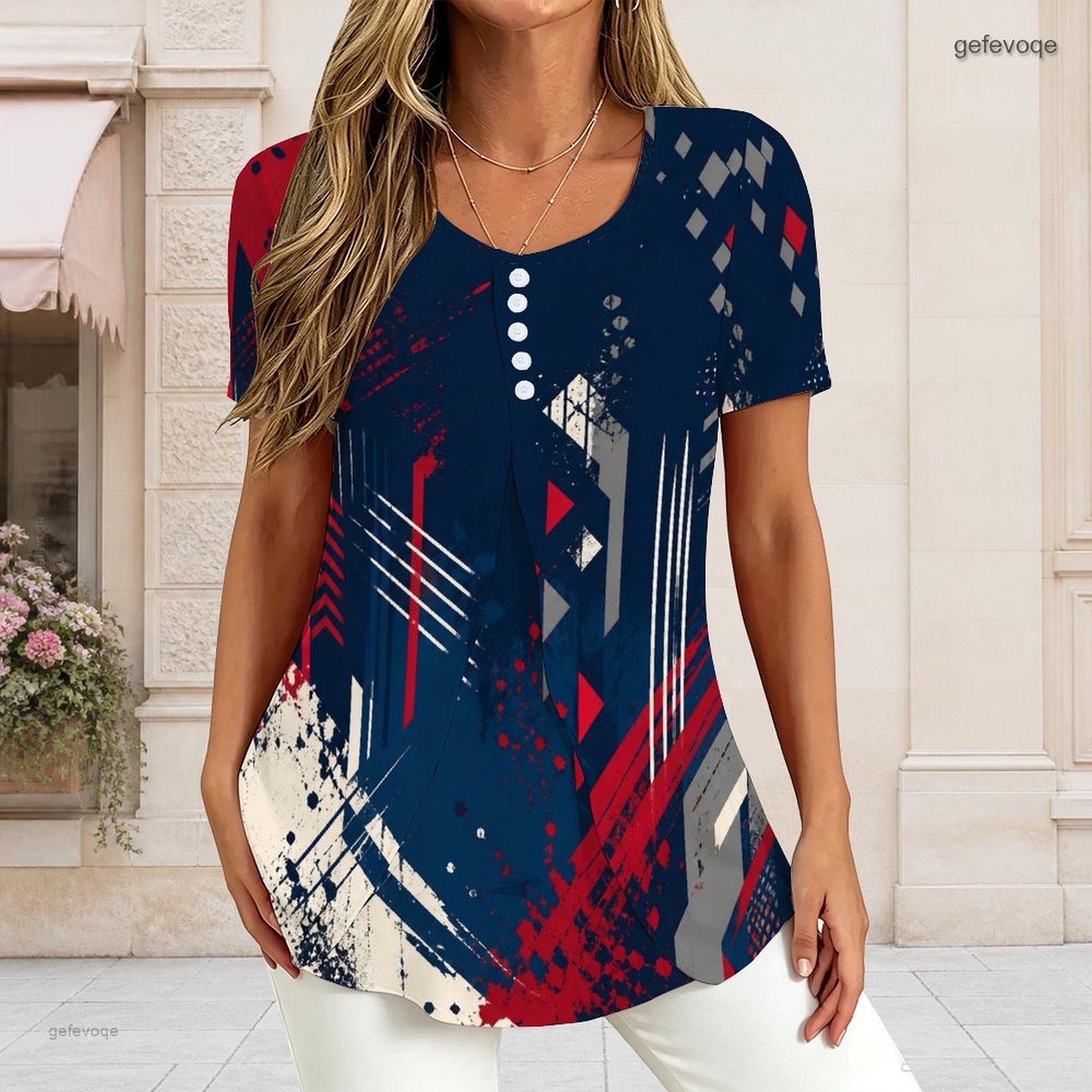 T-Shirts - Women V Neck Short Sleeve T