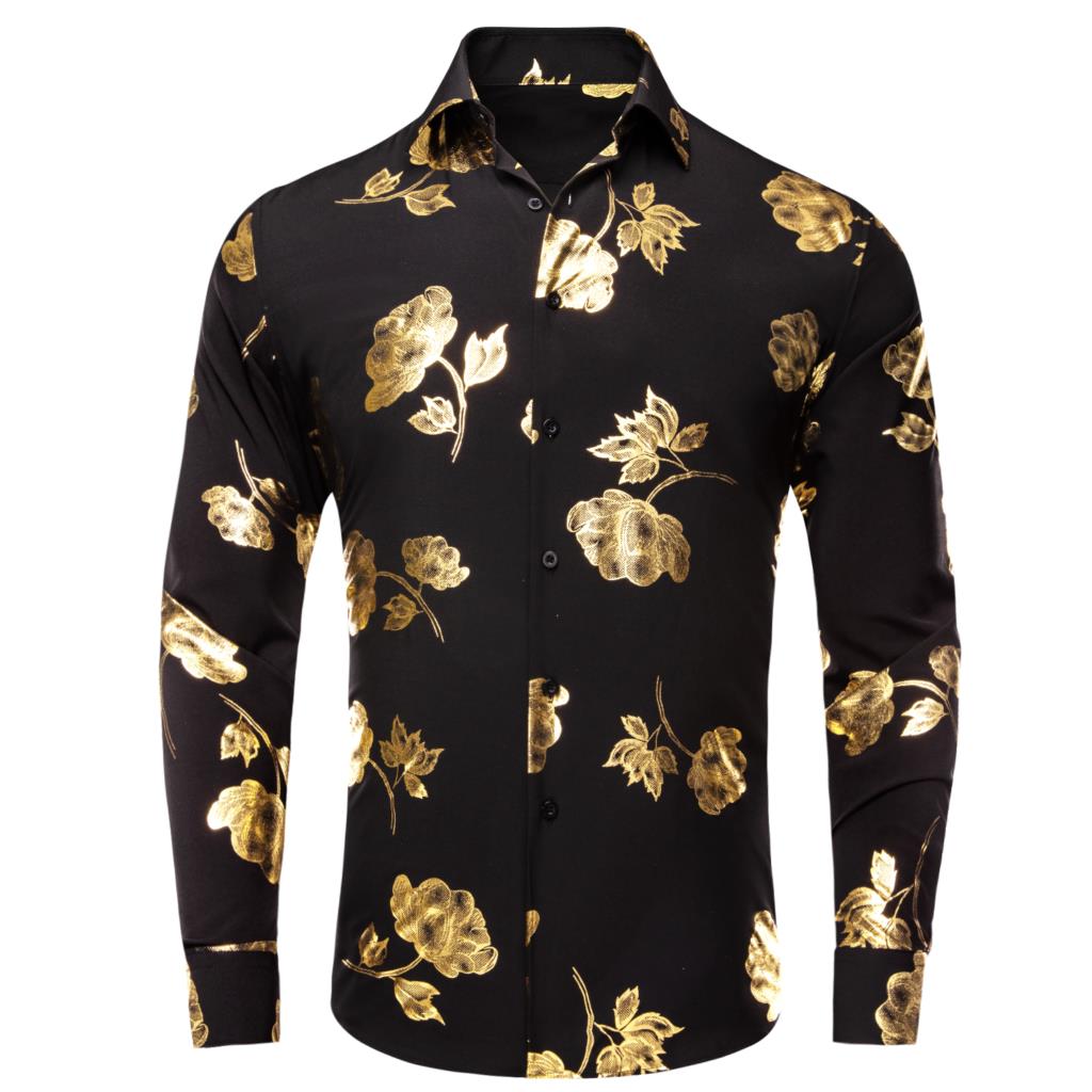 Hi-Tie Black Gold Silk Mens Sh - đánh giá và giá Mens Satin Silk Dress Shirt