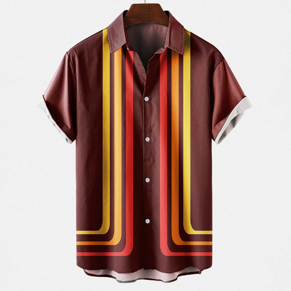 Men's Vintage Retro Striped Co - đánh giá và giá Short Sleeve Bowling Shirt Retro