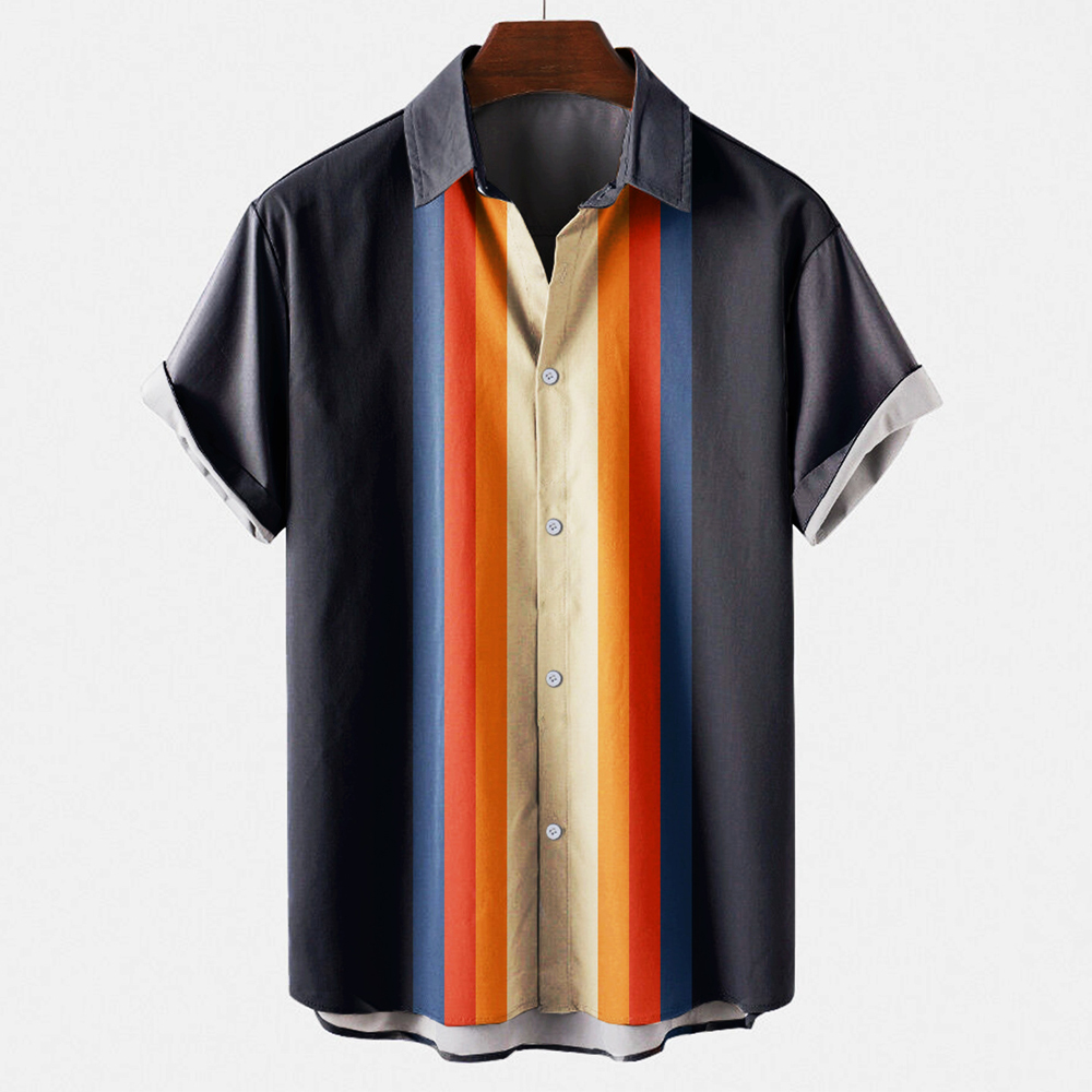Men's Vintage Retro Striped Co - đánh giá và giá Short Sleeve Bowling Shirt Retro