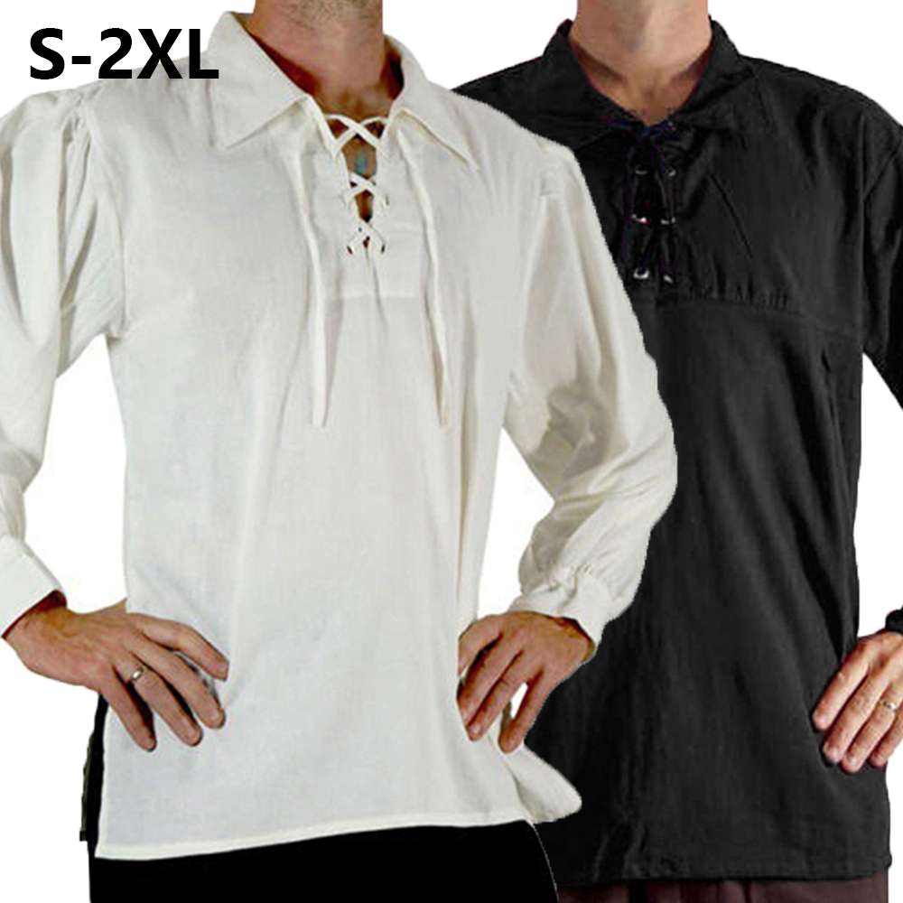 Men Medieval Renaissance Costu - đánh giá và giá Medieval Gothic Lace Up Pirate Shirt